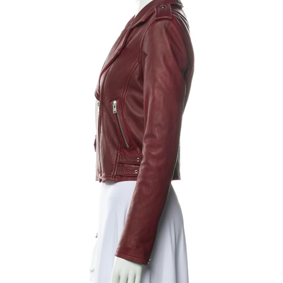 Lamb Leather Biker Jacket (deep red) - Picture 3 of 5